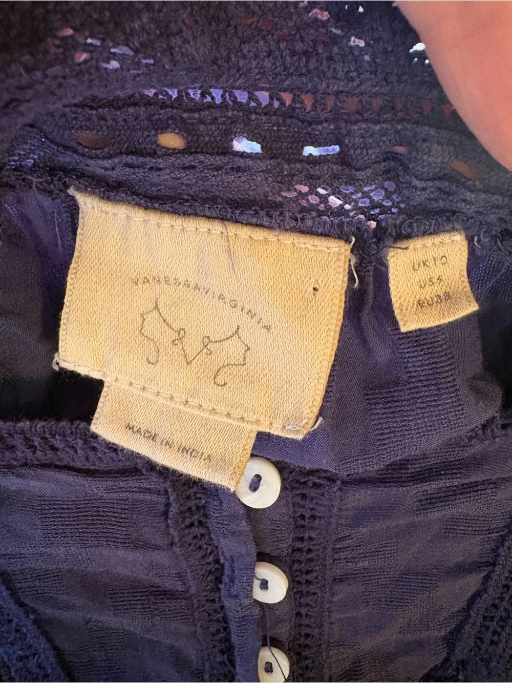 Anthropologie Vanessa Virginia women’s collaged lace top blouse navy blue size 6